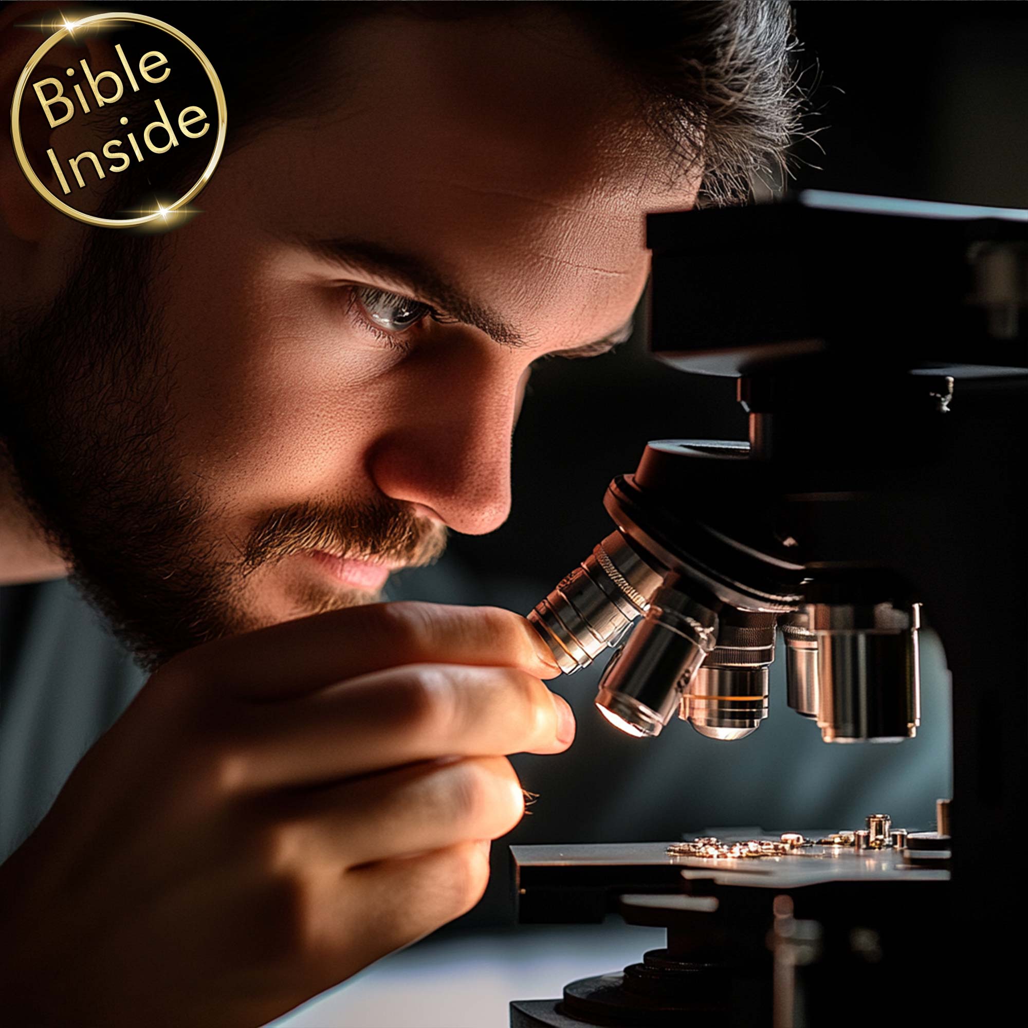 Small Bible Engraved on Tiny Chip Viewed Through Microscope Bible Inside